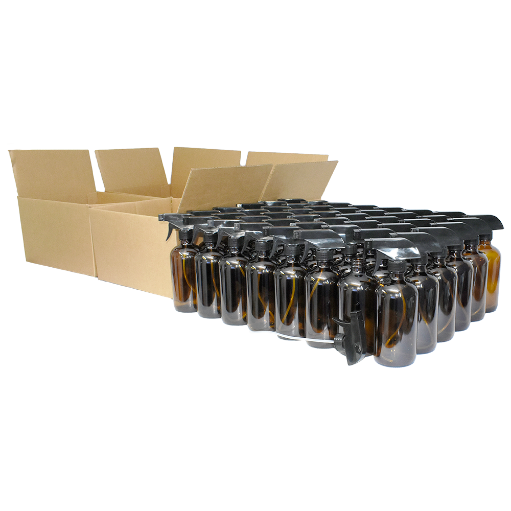 16 oz. Amber Boston Round with Black Trigger Sprayer (28/400) (V23) (V13)