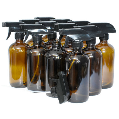 16 oz. Amber Boston Round with Black Trigger Sprayer (28/400) (V23) (V13)