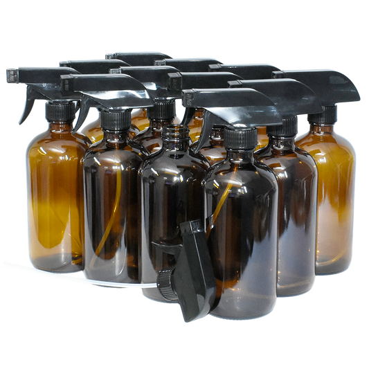 16 oz. Amber Boston Round with Black Trigger Sprayer (28/400) (V23) (V13)