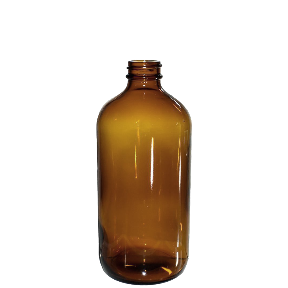 16 oz. Amber Boston Round with Black Trigger Sprayer (28/400) (V5) (V13)