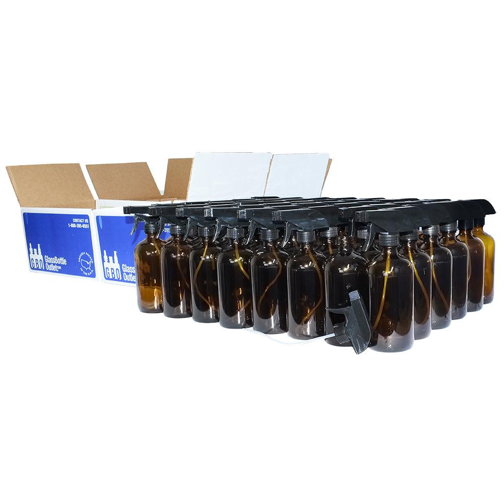 16 oz. Amber Boston Round with Black Trigger Sprayer (28/400) (V5) (V13)