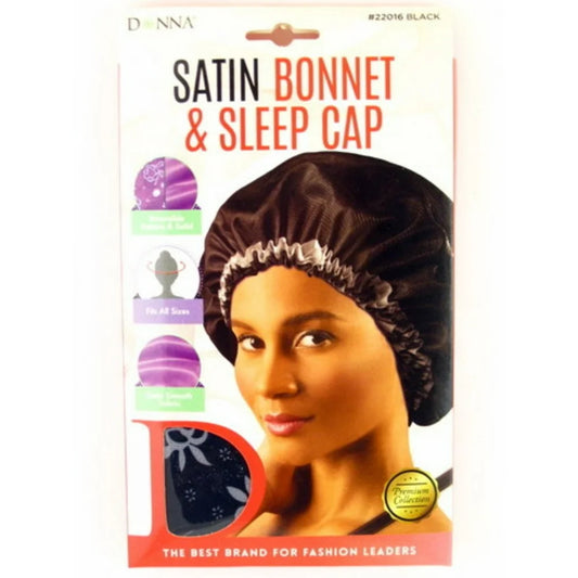 Donna Satin Bonnet & Sleep Cap. One size.  Black