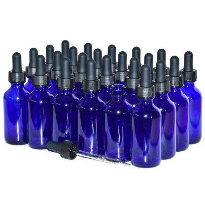 2 oz. Cobalt Blue Boston Round with Black Graduated Glass Dropper (20/400) (V23) (V20)