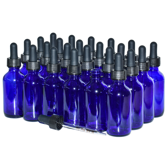 2 oz. Cobalt Blue Boston Round with Black Graduated Glass Dropper (20/400) (V23) (V20)