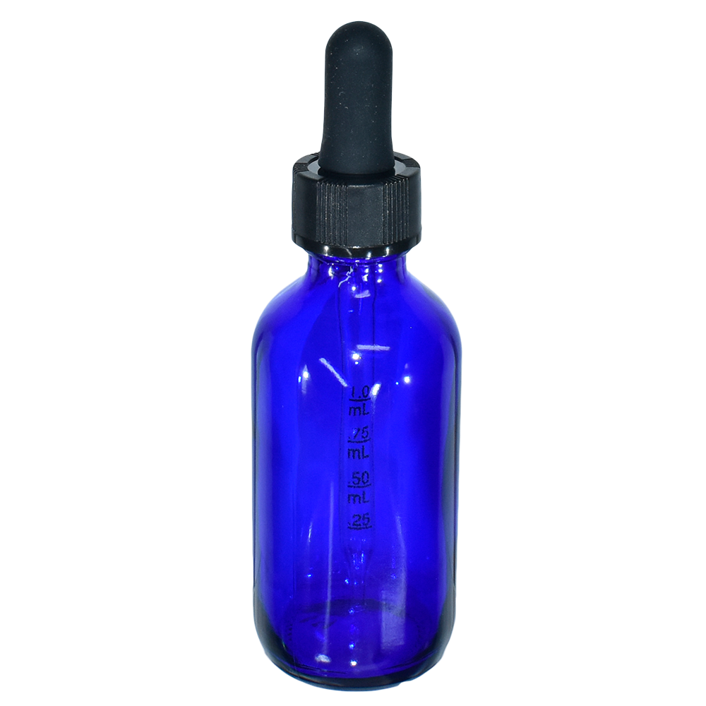 2 oz. Cobalt Blue Boston Round with Black Graduated Glass Dropper (20/400) (V23) (V20)