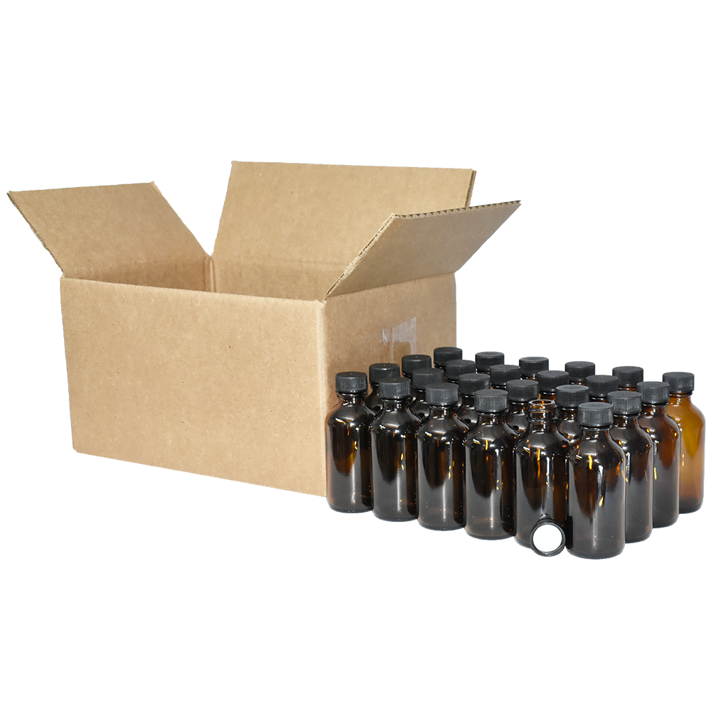 2 oz. Amber Boston Round with Black Cap (20/400) (V23) (V6)