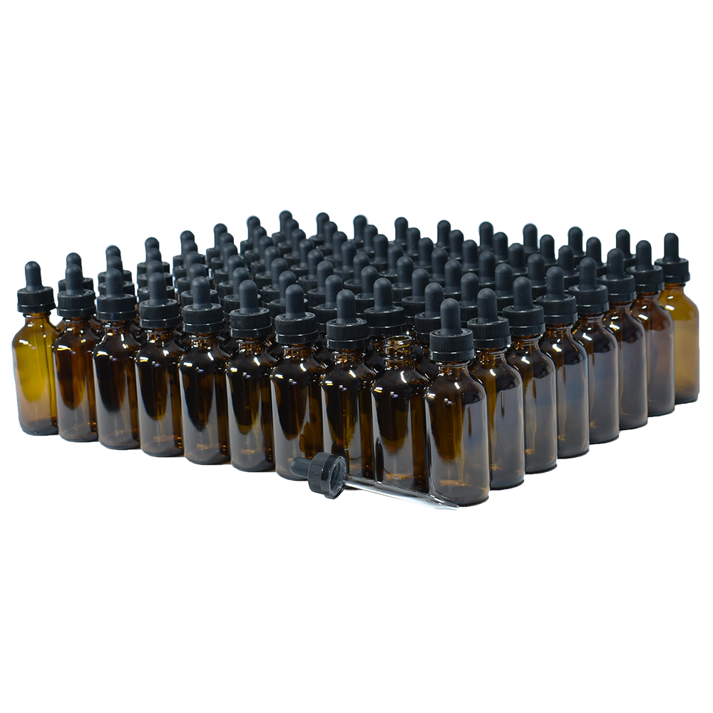 2 oz. Amber Boston Round with Black Child-Resistant Glass Dropper (20/400) (V8) (V8)