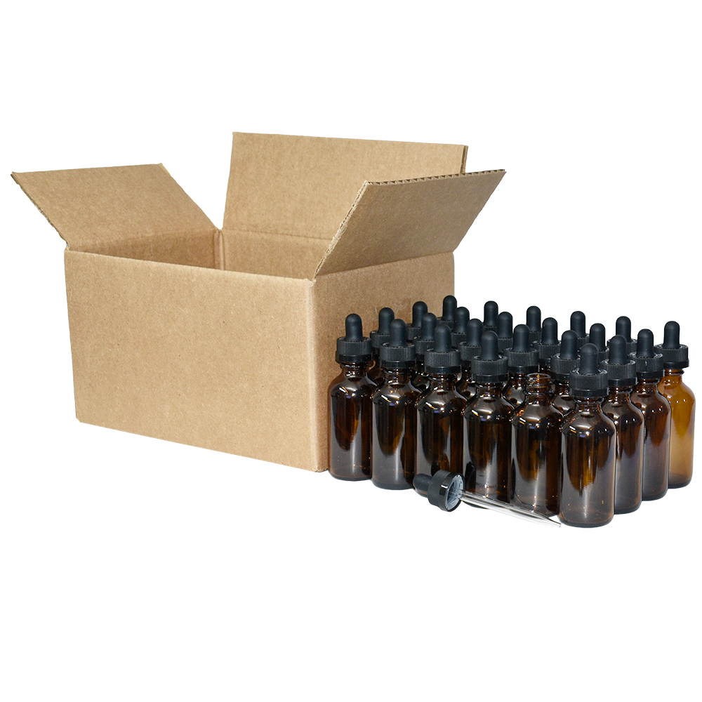 2 oz. Amber Boston Round with Black Child-Resistant Glass Dropper (20/400) (V8) (V8)