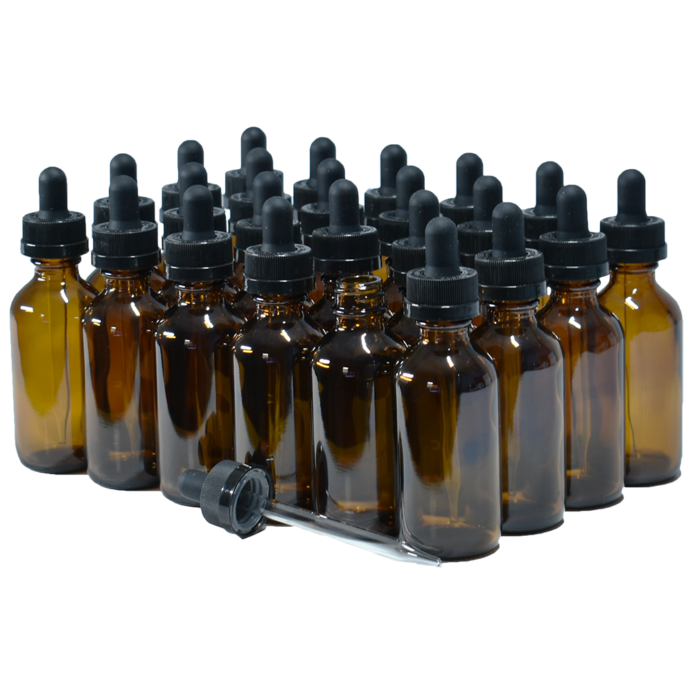 2 oz. Amber Boston Round with Black Child-Resistant Glass Dropper (20/400) (V8) (V8)