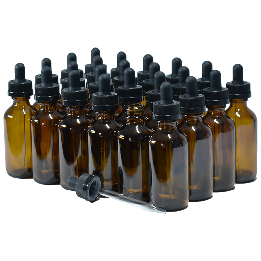2 oz. Amber Boston Round with Black Child-Resistant Glass Dropper (20/400) (V8) (V8)