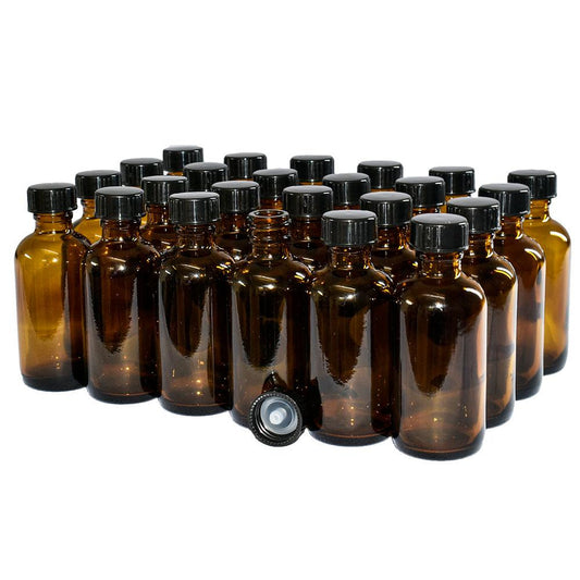 2 oz. Amber Boston Round with Black Cone Cap (20/400) (V4) (V20)