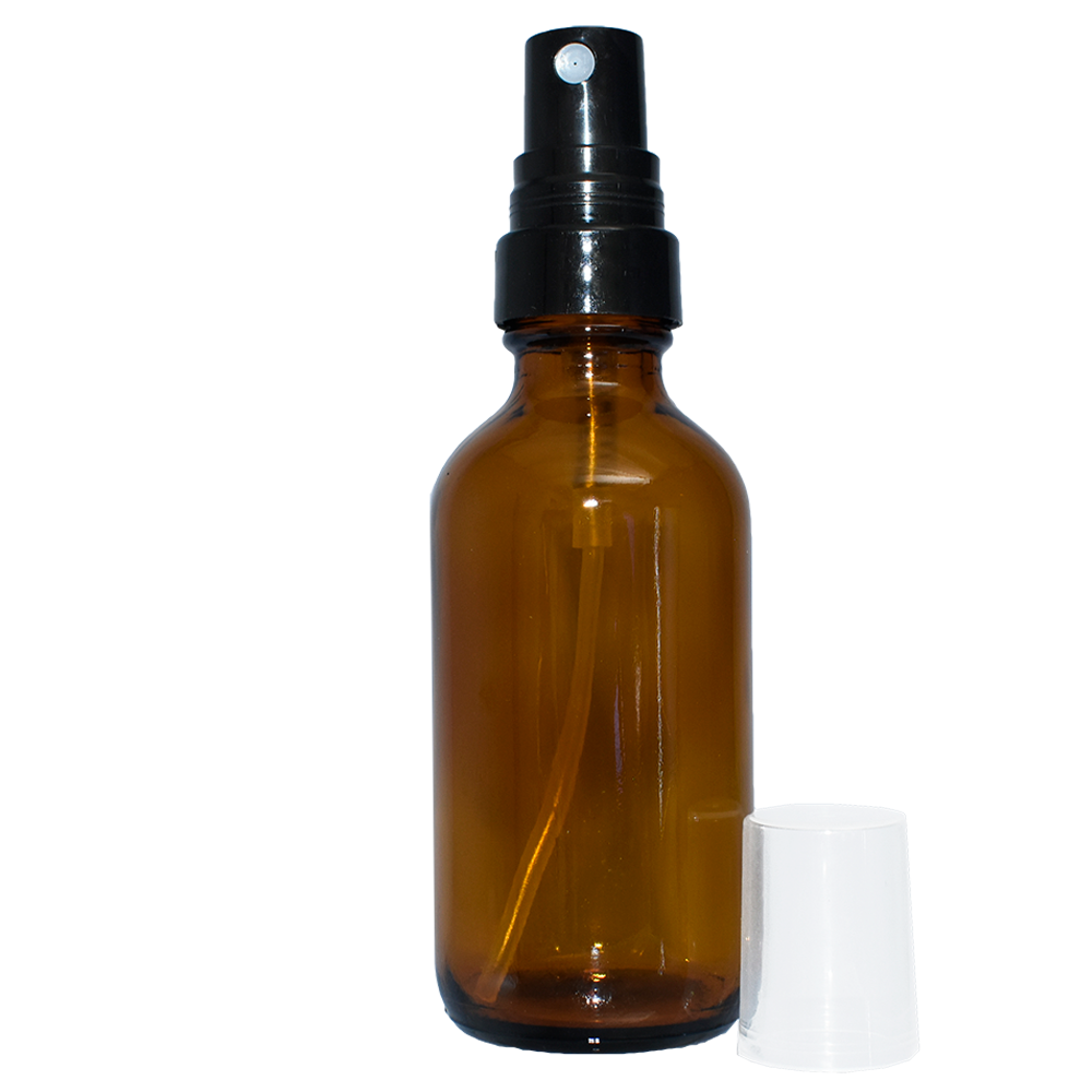 2 oz. Amber Boston Round with Black Fine-Mist Sprayer (.16 ml Per Spray) (20/400) (V23) (V20)