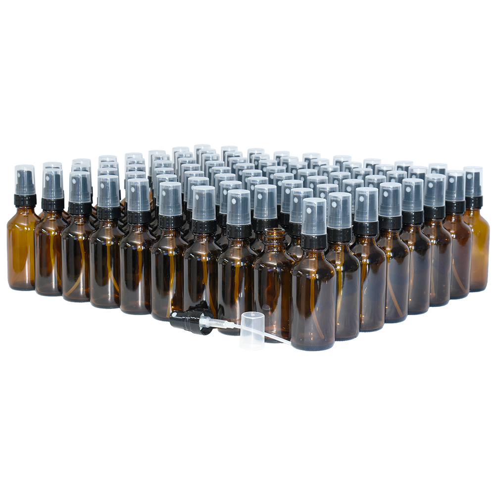 2 oz. Amber Boston Round with Black Fine-Mist Sprayer (.16 ml Per Spray) (20/400) (V23) (V20)