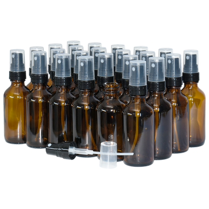 2 oz. Amber Boston Round with Black Fine-Mist Sprayer (.16 ml Per Spray) (20/400) (V23) (V20)
