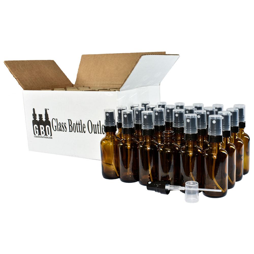 2 oz. Amber Boston Round with Black Fine-Mist Sprayer (.16 ml Per Spray) (20/400) (V4) (V20)