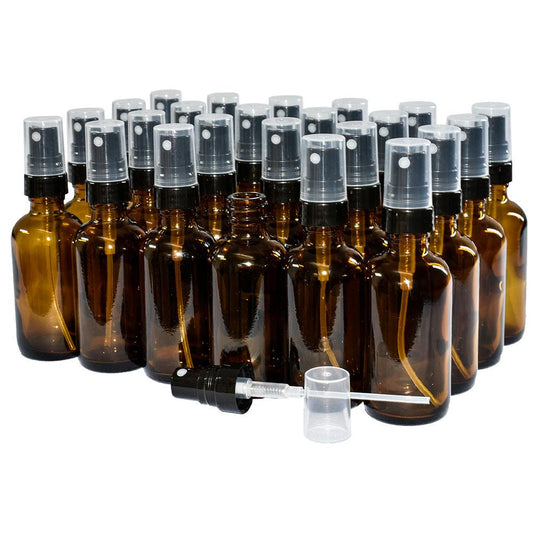 2 oz. Amber Boston Round with Black Fine-Mist Sprayer (.16 ml Per Spray) (20/400) (V4) (V20)