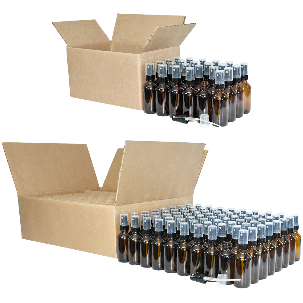 2 oz. Amber Boston Round with Black Fine-Mist Sprayer (.16 ml Per Spray) (20/400) (V8) (V20)