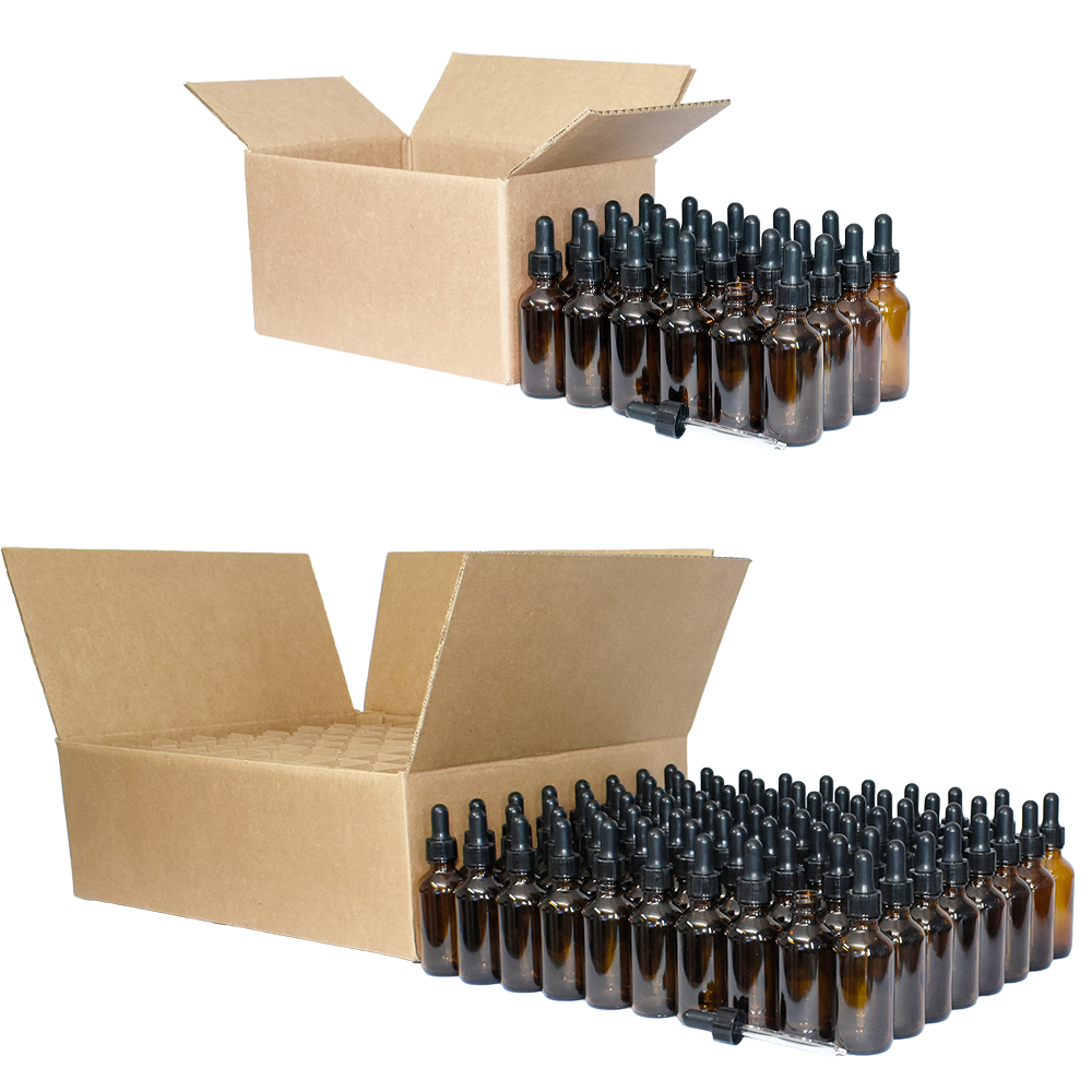 2 oz. Amber Boston Round with Black Nitrile Glass Dropper (20/400) (V8) (V5)