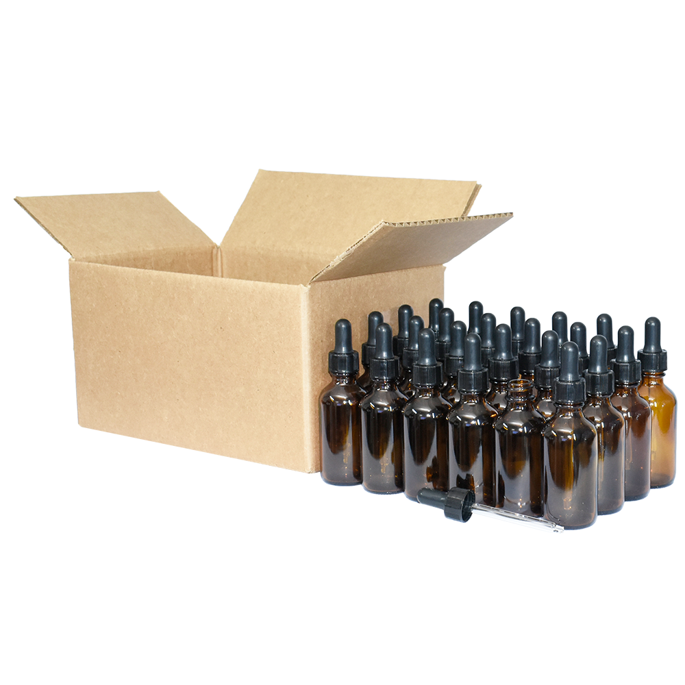 2 oz. Amber Boston Round with Black Nitrile Glass Dropper (20/400) (V8) (V5)