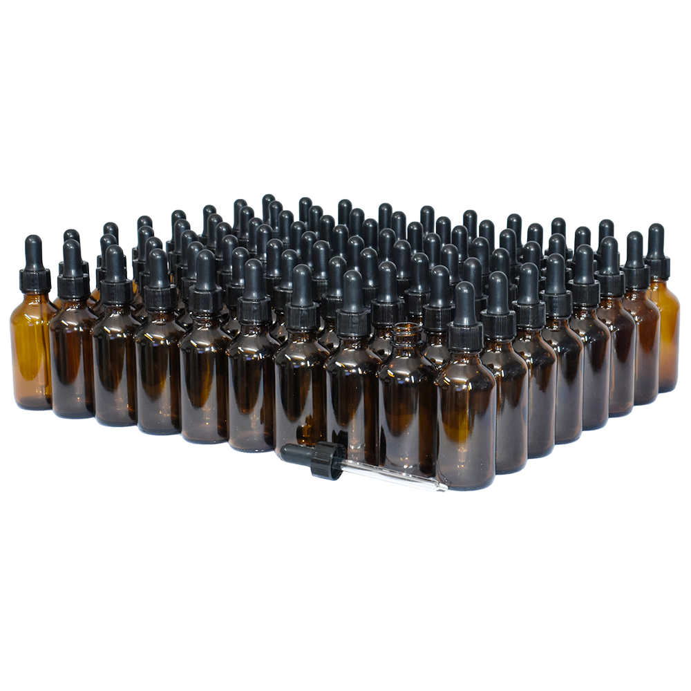 2 oz. Amber Boston Round with Black Nitrile Glass Dropper (20/400) (V8) (V5)