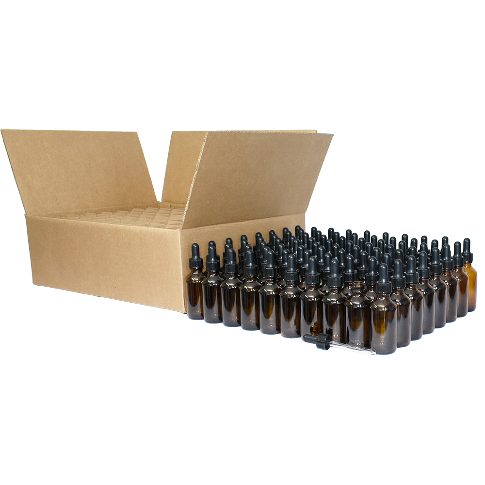 2 oz. Amber Boston Round with Black Nitrile Glass Dropper (20/400) (V8) (V5)