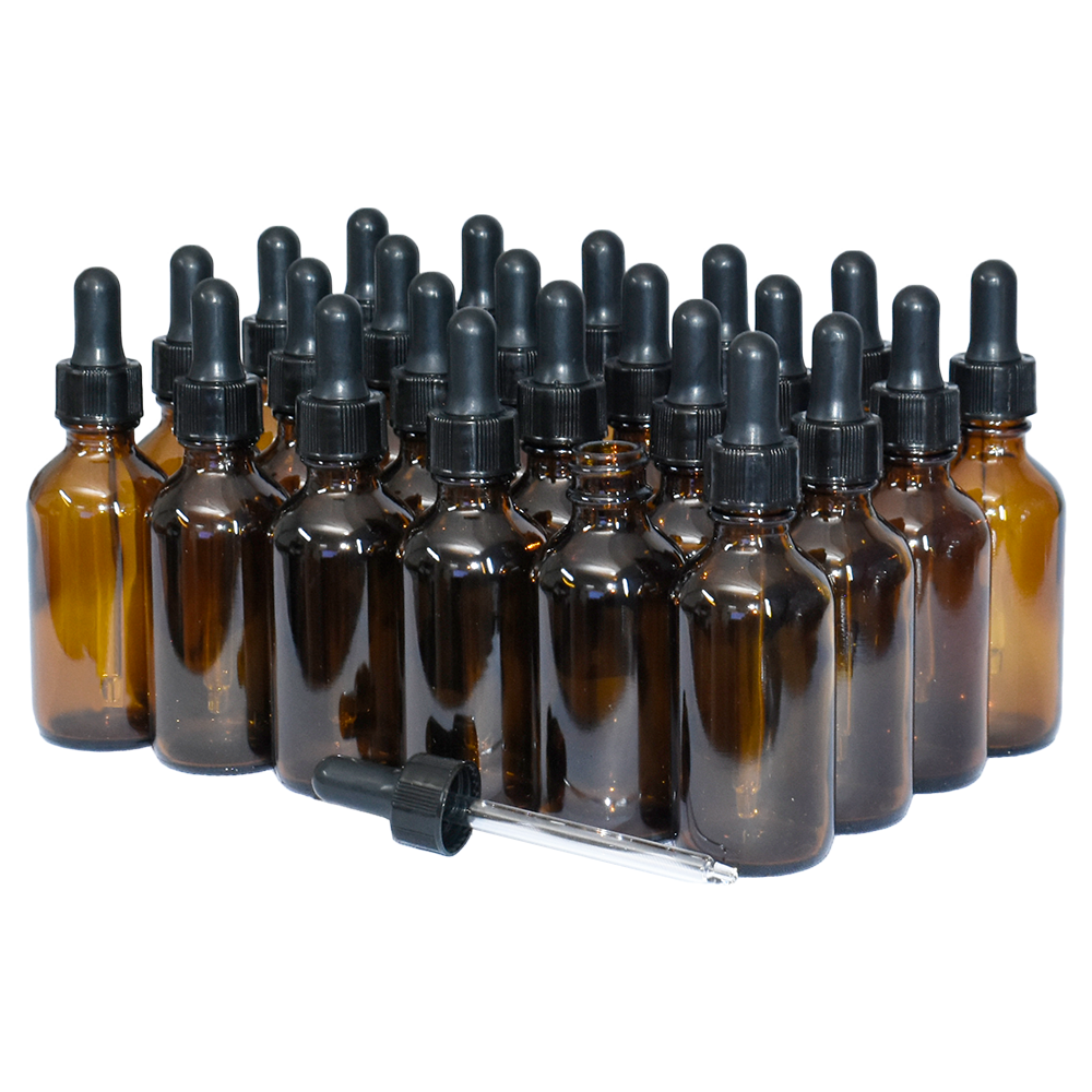 2 oz. Amber Boston Round with Black Nitrile Glass Dropper (20/400) (V8) (V5)