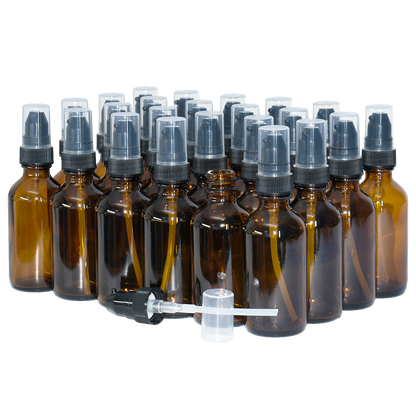 2 oz. Amber Boston Round with Black Treatment Pump (20/400) (V23) (V20)