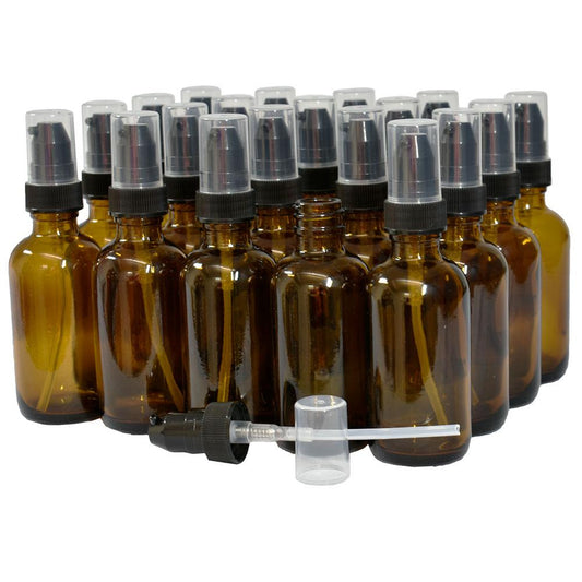 2 oz. Amber Boston Round with Black Treatment Pump (20/400) (V4) (V20)