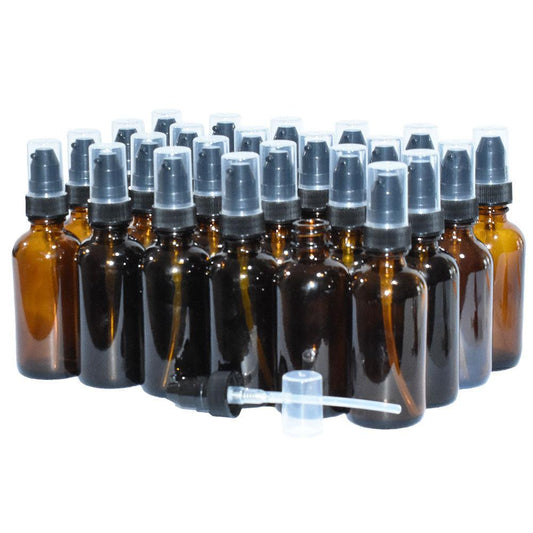 2 oz. Amber Boston Round with Black Treatment Pump (20/400) (V5) (V20)