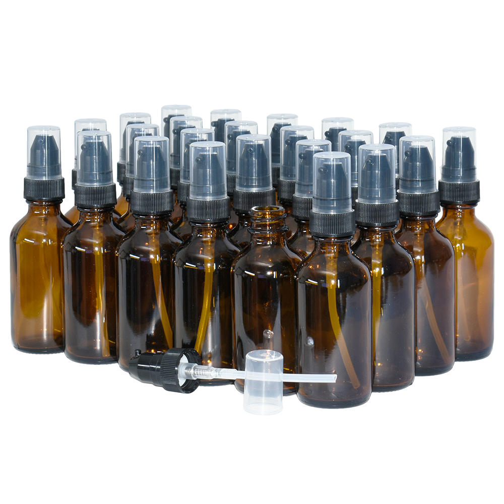2 oz. Amber Boston Round with Black Treatment Pump (20/400) (V8) (V20)