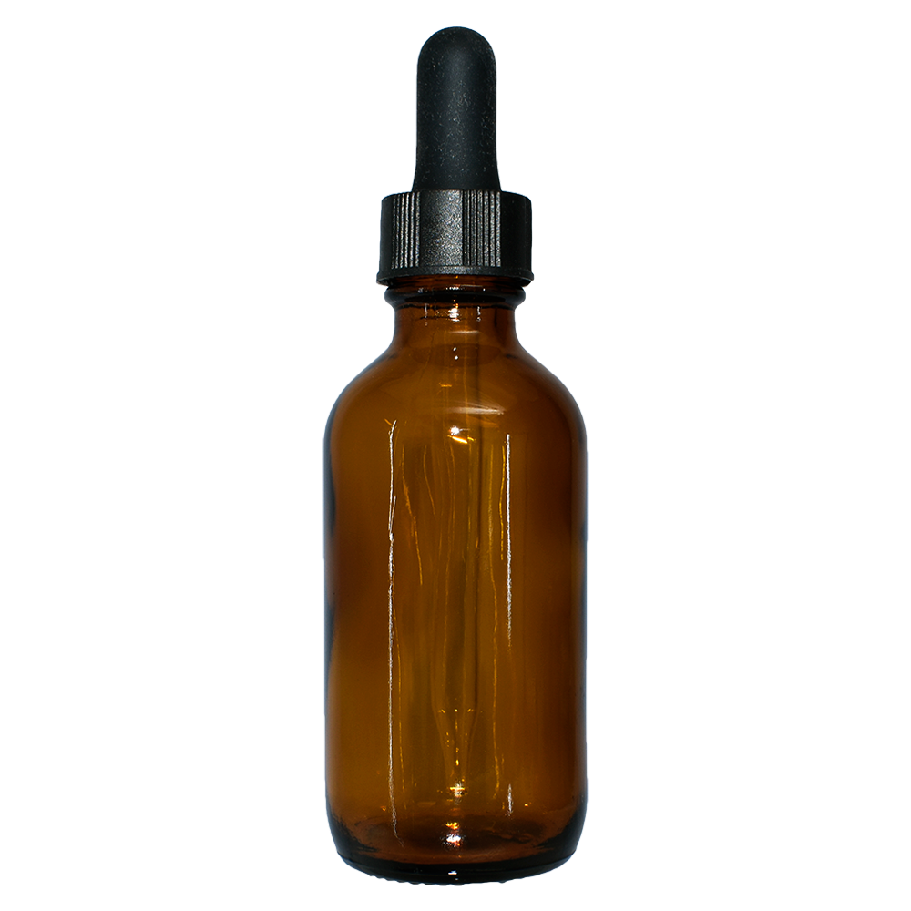 2 oz. Amber Boston Round with Large Bulb Black Glass Dropper (20/400) (V23) (V23)