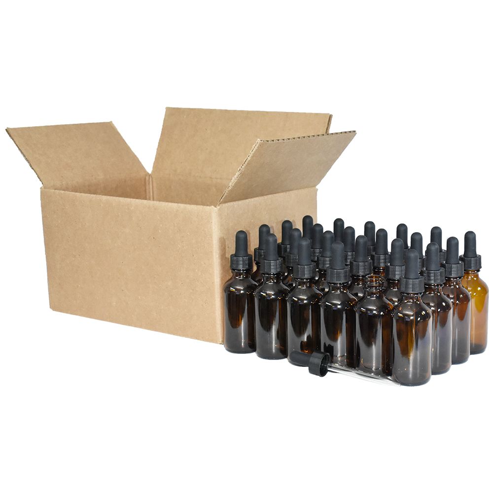 2 oz. Amber Boston Round with Large Bulb Black Glass Dropper (20/400) (V23) (V23)