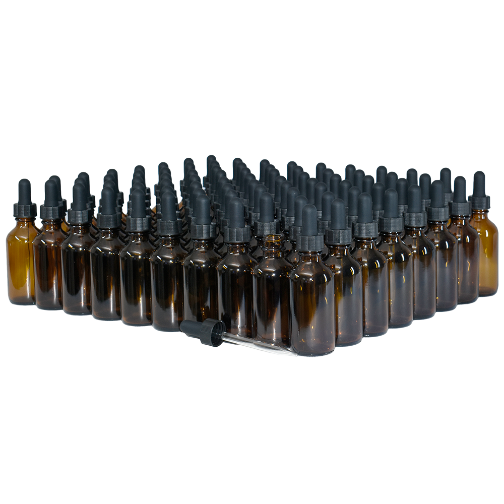 2 oz. Amber Boston Round with Large Bulb Black Glass Dropper (20/400) (V23) (V23)