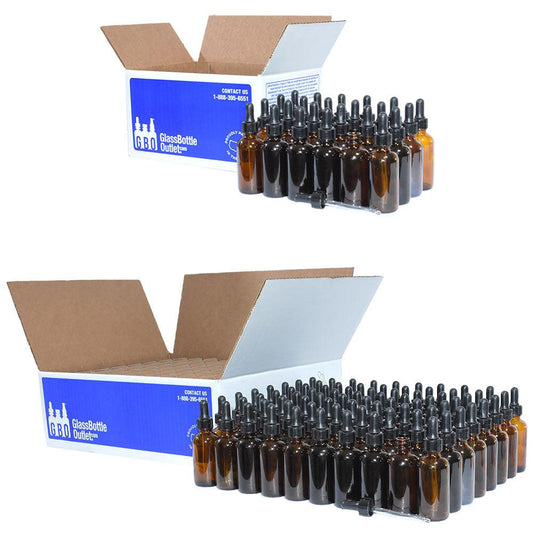 2 oz. Amber Boston Round with Large Bulb Black Glass Dropper (20/400) (V8) (V12)