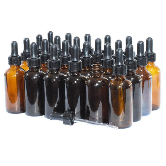 2 oz. Amber Boston Round with Large Bulb Black Glass Dropper (20/400) (V8) (V12)