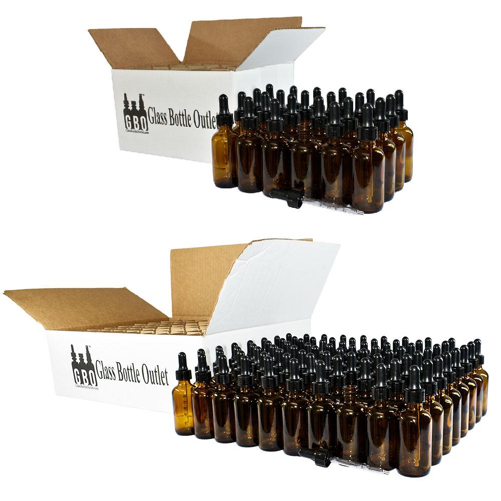 2 oz. Amber Boston Round with Large Bulb Graduated Black Glass Dropper (20/400) (V4) (V12)