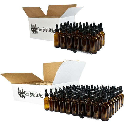 2 oz. Amber Boston Round with Large Bulb Graduated Black Glass Dropper (20/400) (V4) (V12)
