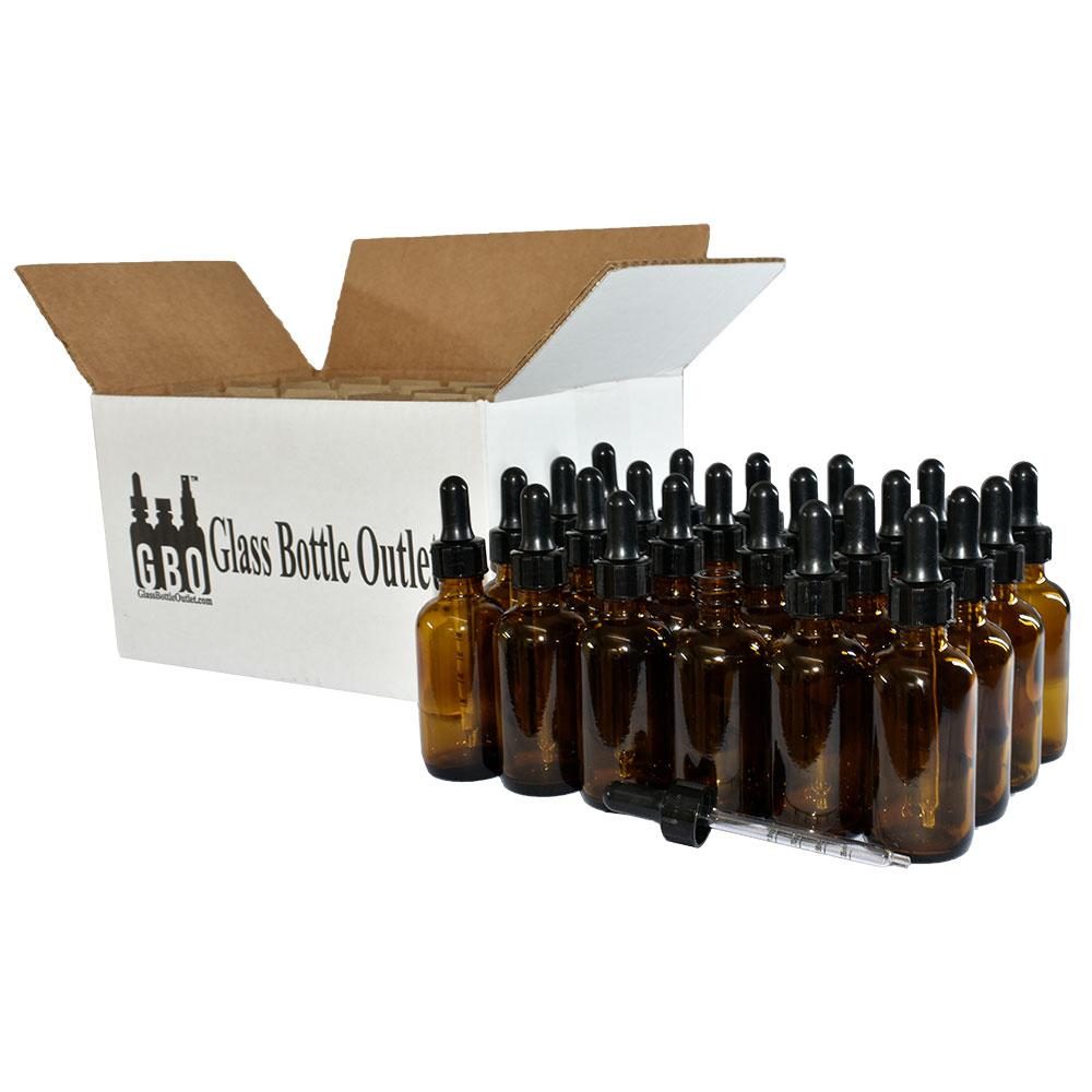 2 oz. Amber Boston Round with Large Bulb Graduated Black Glass Dropper (20/400) (V4) (V12)