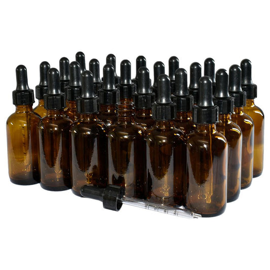 2 oz. Amber Boston Round with Large Bulb Graduated Black Glass Dropper (20/400) (V4) (V12)