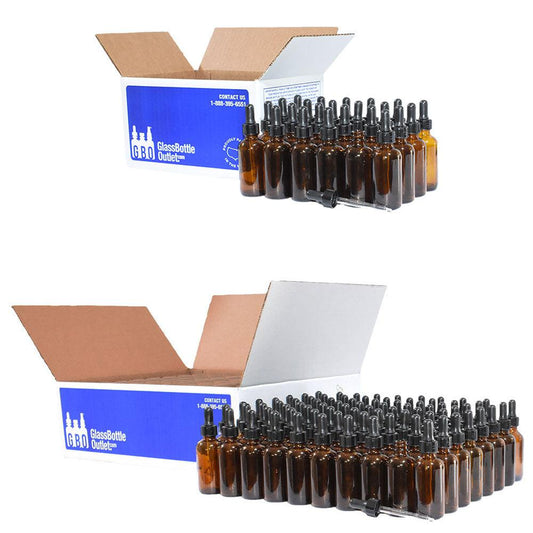 2 oz. Amber Boston Round with Large Bulb Graduated Black Glass Dropper (20/400) (V5) (V12)