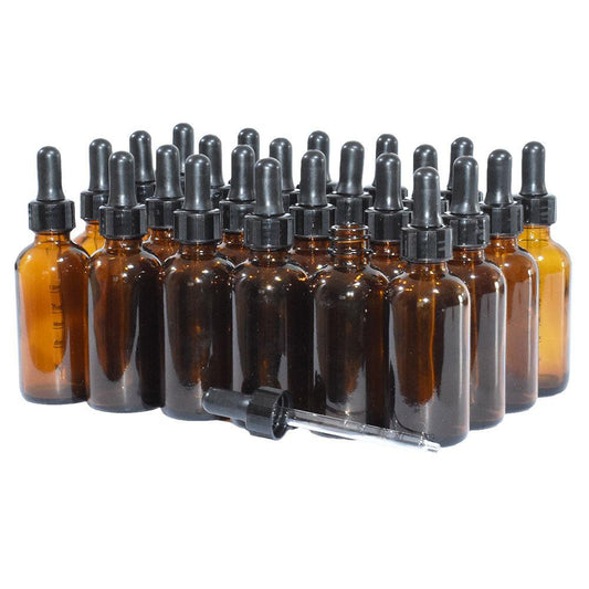 2 oz. Amber Boston Round with Large Bulb Graduated Black Glass Dropper (20/400) (V5) (V12)