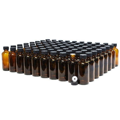 2 oz. Amber Boston Round with Reducer and Black Cap (20/400) (V5) (V1)