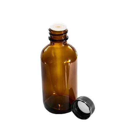 2 oz. Amber Boston Round with Reducer and Black Cap (20/400) (V5) (V1)