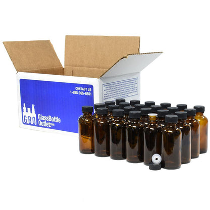 2 oz. Amber Boston Round with Reducer and Black Cap (20/400) (V5) (V1)