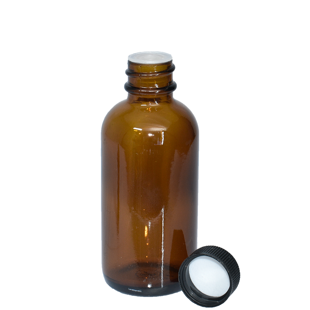 2 oz. Amber Boston Round with Reducer and Black Cap (20/400) (V5) (V6)