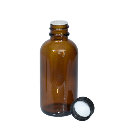 2 oz. Amber Boston Round with Reducer and Black Cap (20/400) (V5) (V6)