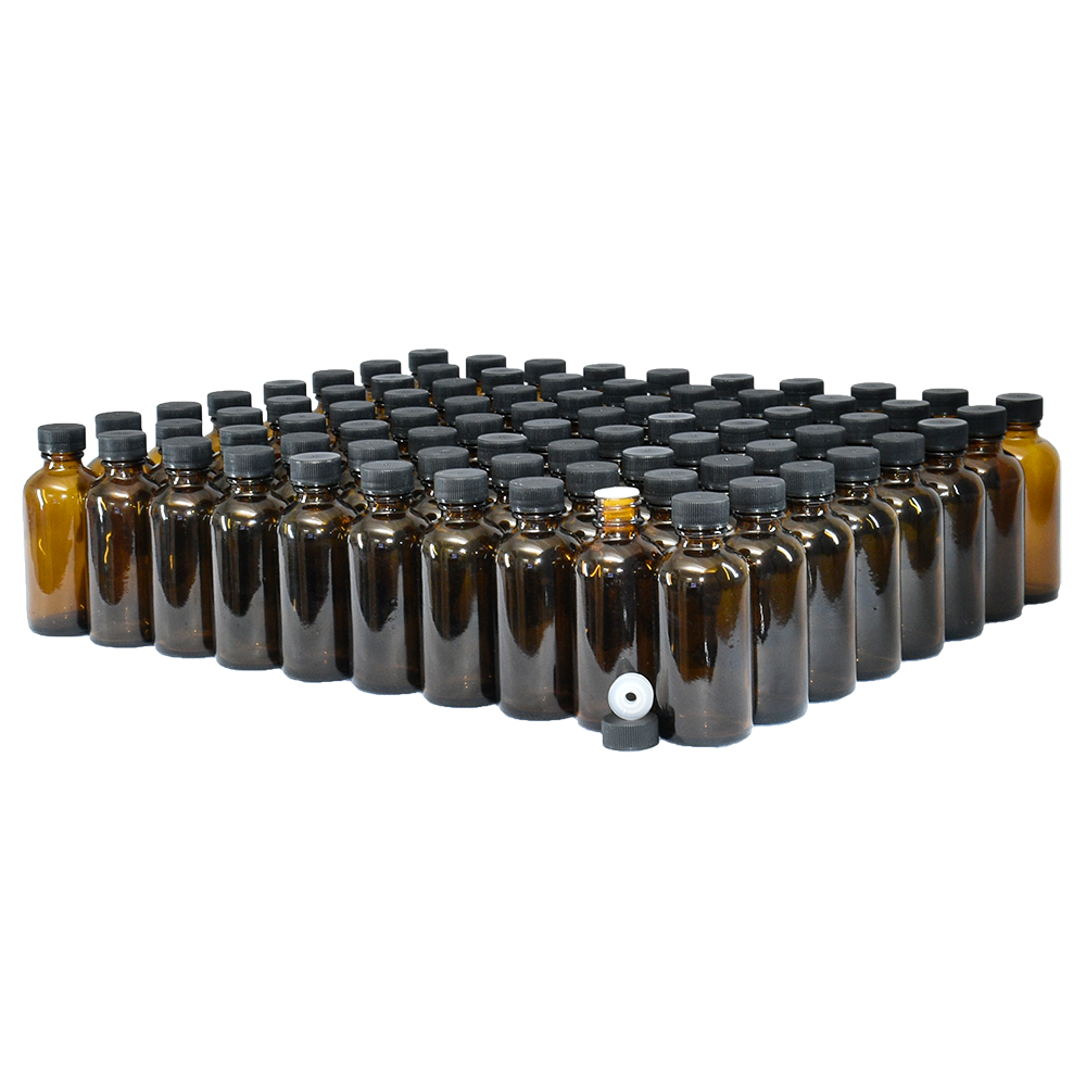 2 oz. Amber Boston Round with Reducer and Black Cap (20/400) (V5) (V6)
