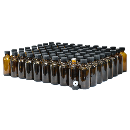 2 oz. Amber Boston Round with Reducer and Black Cap (20/400) (V5) (V6)