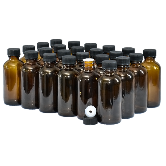 2 oz. Amber Boston Round with Reducer and Black Cap (20/400) (V5) (V6)