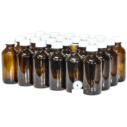 2 oz. Amber Boston Round with Reducer and White Cap (20/400) (V23) (V1)